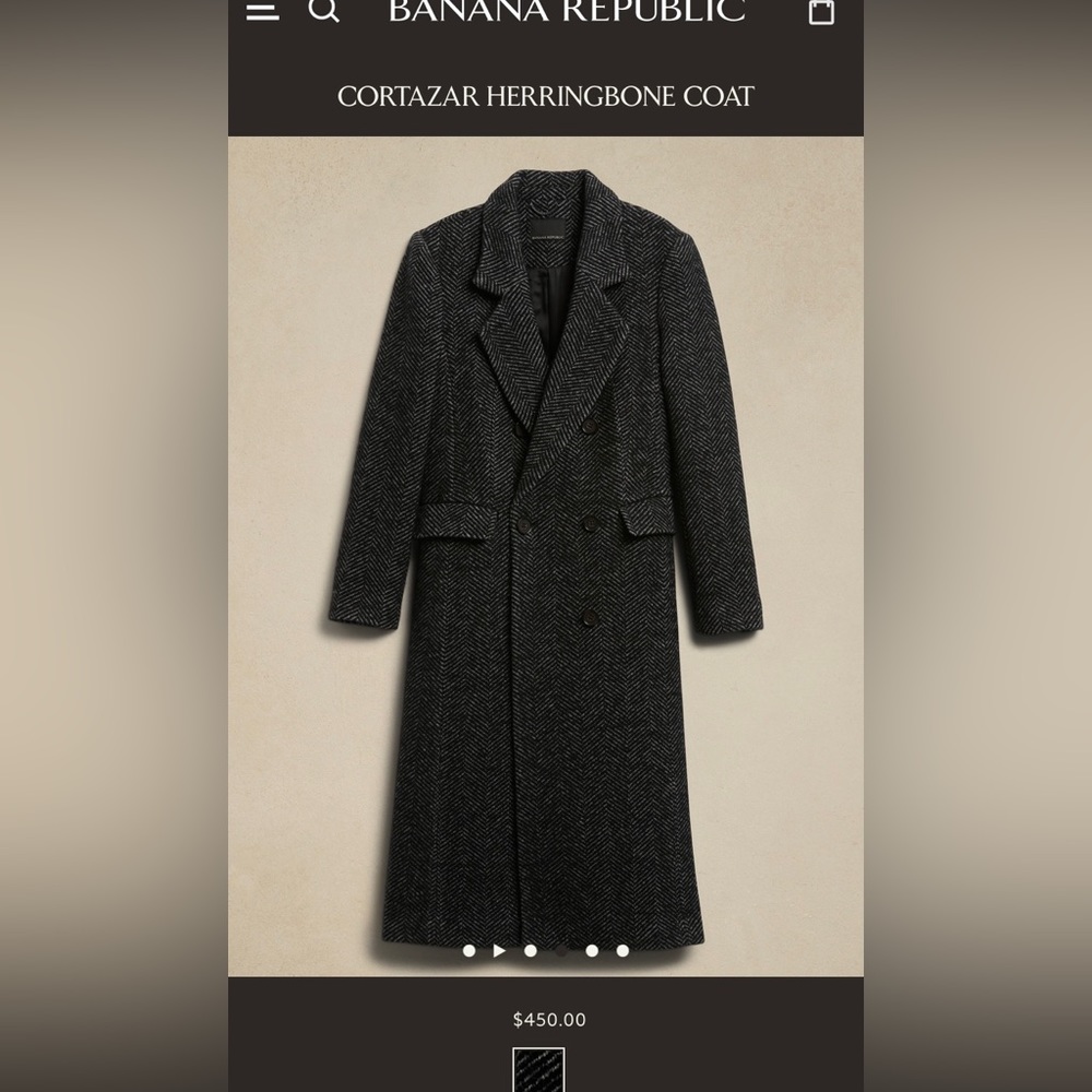 Banana Republic Herringbone wool coat. Never worn, tags on. Size Small.